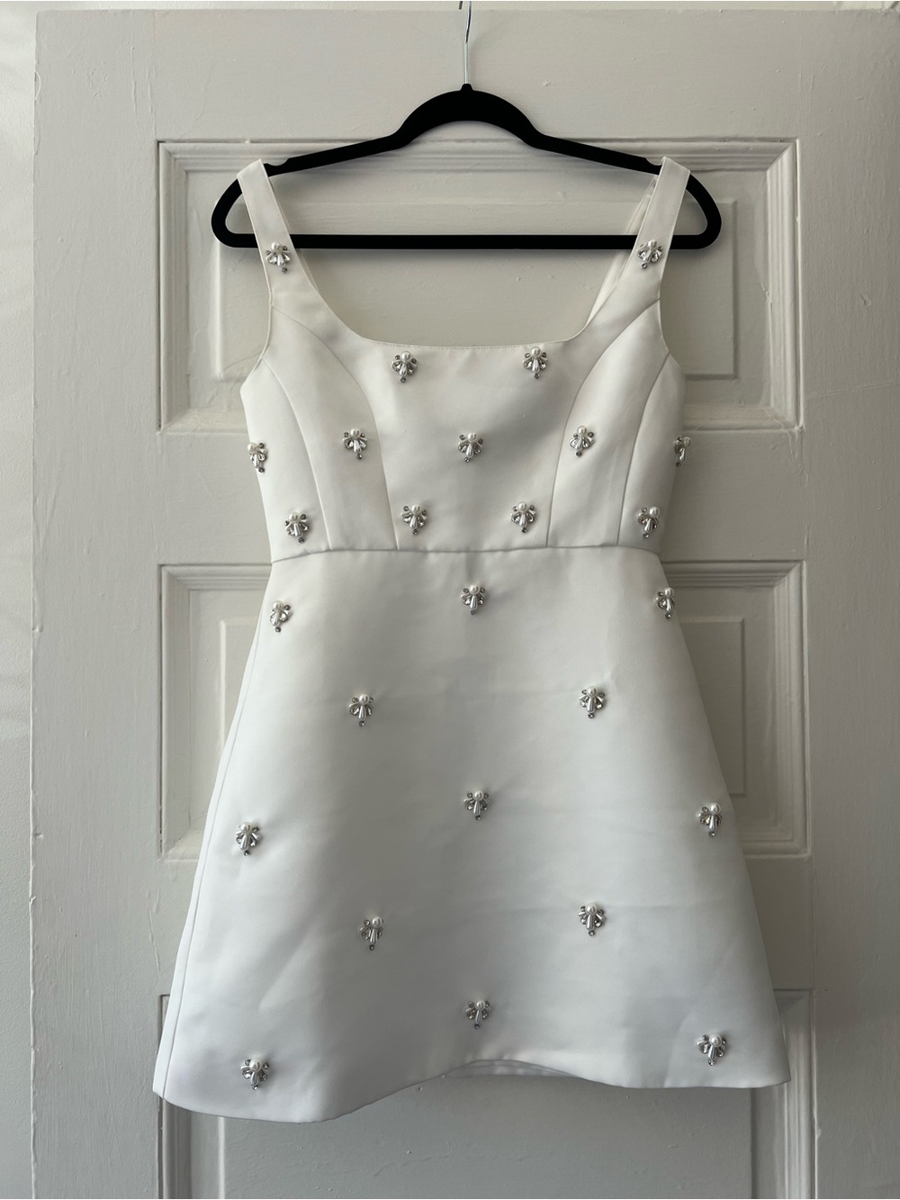 Lulu's White Beaded Mini A-Line Dress | Bridal Attire